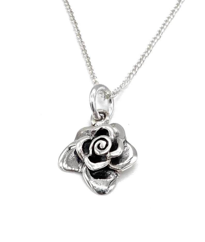 925 Sterling Silver ROSE Flower Pendant Charm on Silver Curb Etsy UK