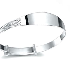 Bracelet jonc extensible en argent sterling 925 avec plaque d&#39;identification pour enfants et bébés