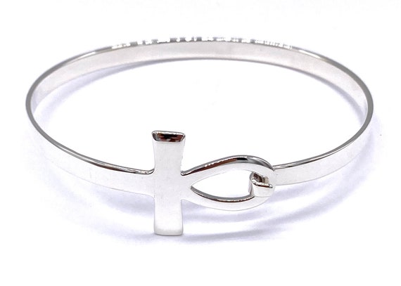 925 Sterling Silver Ankh Cross Bangle Bracelet 19 Cm 7.5