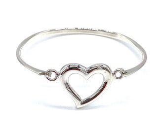 Solid 925 Sterling Silver Cut Out Love Heart Slave Bangle Bracelet 18 cm / 7"