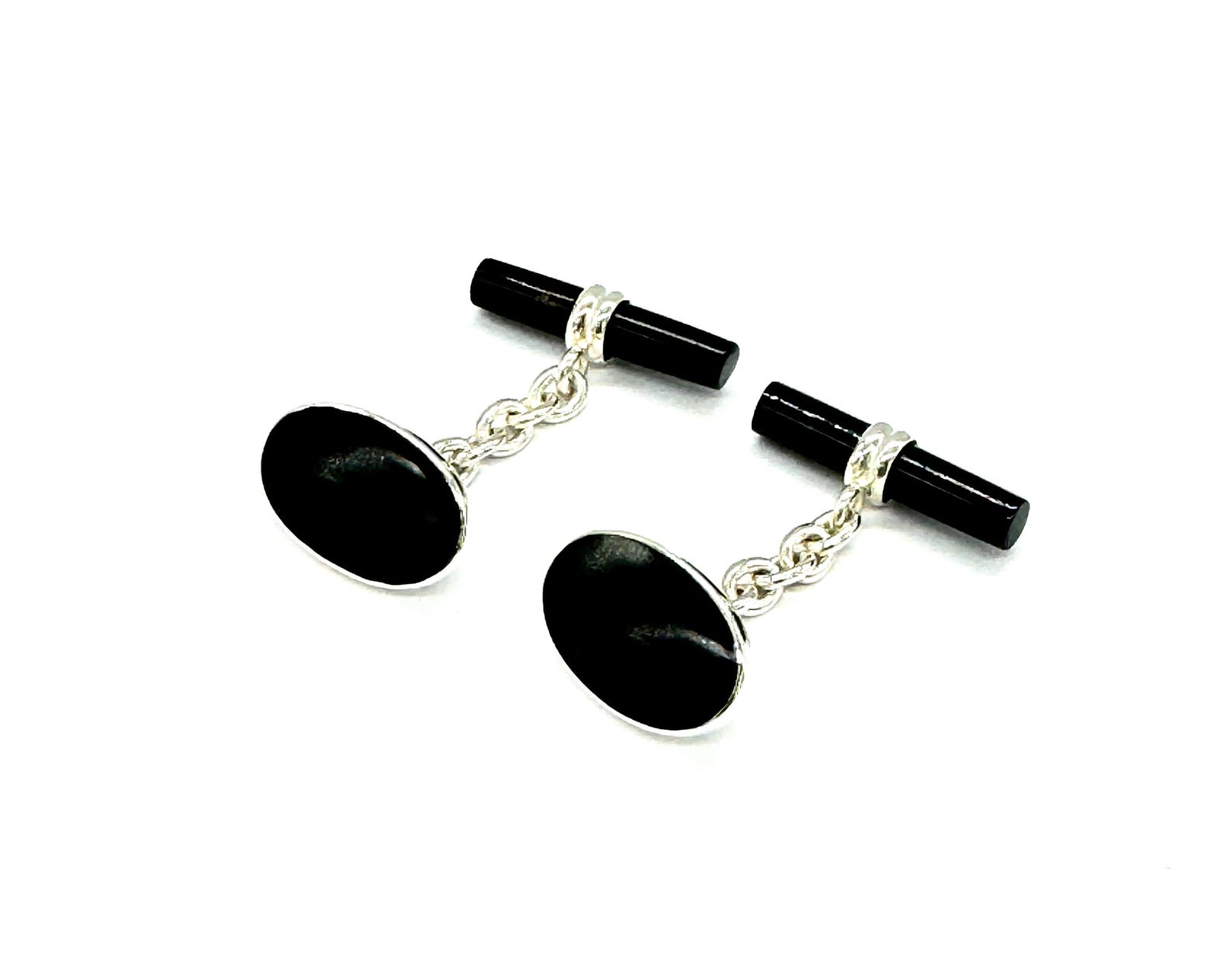 925 Sterling Silver Oval Shaped Black Onyx Stone Cufflinks Classic ...
