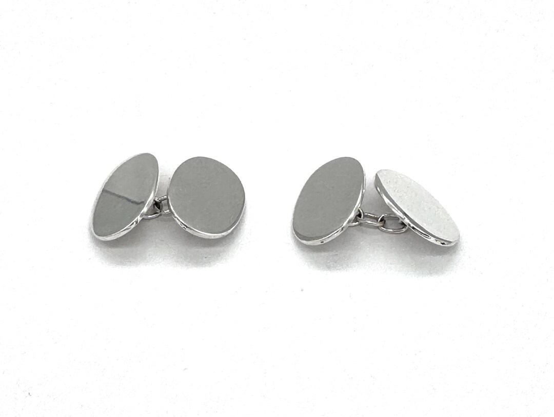 925 Sterling Silver OVAL Plain Chain Linked Cufflinks Suitable to ...