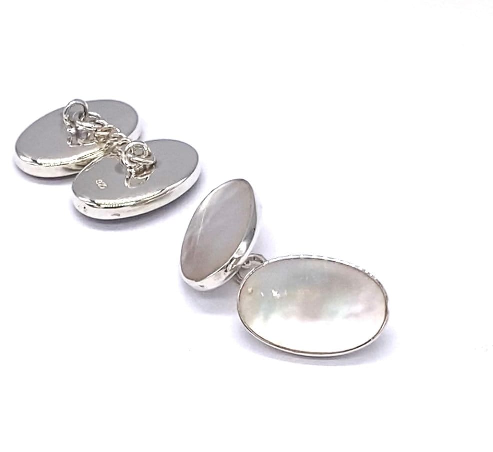 925 Sterling Silver Mother Of Pearl Double-Sided Square Cufflinks 