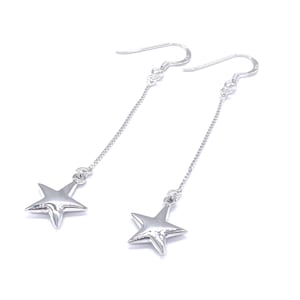 925 Sterling Silver Long Chain Drop Dangle STAR Earrings