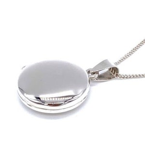 925 Sterling Silver Round Circular Plain Photo Pendant Locket on 16, 18 or 20 Silver Curb Chain image 1