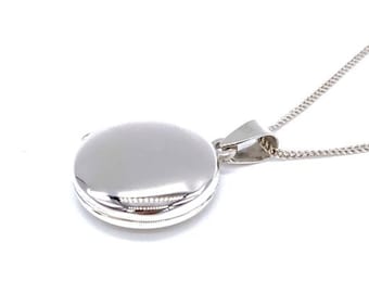 Médaillon photo rond circulaire uni avec pendentif photo en argent sterling 925 sur une chaîne gourmette en argent de 16", 18" ou 20"