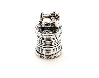 Solid 925 Sterling Silver Thimble Sewing Machine Design, Collectable Thimble