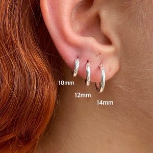 925 Sterling Silver Small Sleeper Hinged HOOP Earrings 10, 12, 14, 16, 18 or 20 mm Diameter and 2 mm Thick