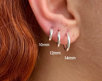 Sterling Silver Small Hinged Sleeper Hoop Earrings: 2mm Thick 10 to 20 mm