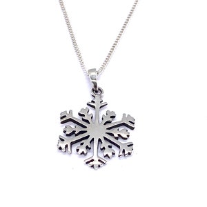 925 Sterling Silver Snowflake Snow Flake Pendant on 16, 18 or 20" Silver Curb Chain or without Chain
