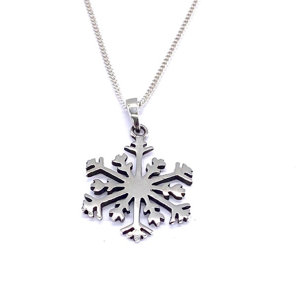 Sterling Silber Schneeflocke Anhänger - Winter Urlaub Schmuck mit Silber Panzerkette Option