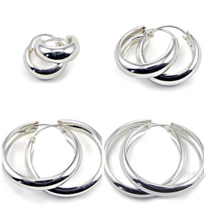 925 Sterling Silver Hinged Huggies Hoop Earrings Chunky 5 mm Wide and 10, 12, 14, 16, 18, 20, 25, 30 and 35 mm Diameter