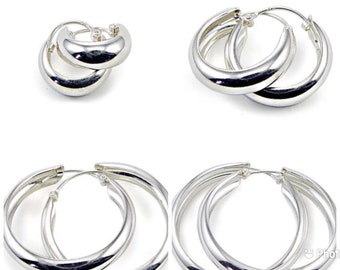 Boucles d'oreilles créoles Huggies à charnière en argent sterling 925 épaisses de 5 mm de large et 10, 12, 14, 16, 18, 20, 25, 30 et 35 mm de diamètre