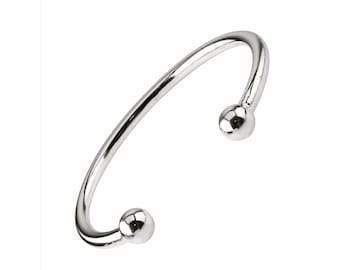 925 Sterling Silver Torque Cuff Bangle Bracelet 60 mm by 45 mm Diameter