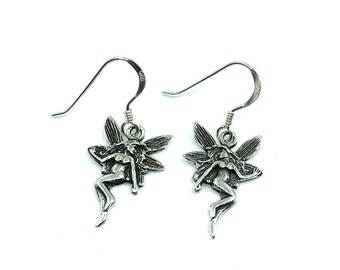 925 Sterling Silver Guardian Angel Fairy Drop Dangle Earrings