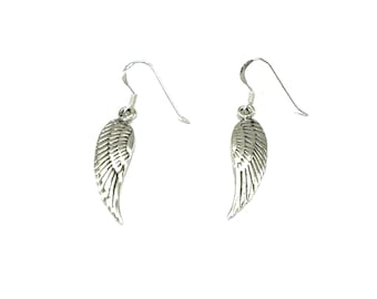 925 Sterling Silver Solid Angel Fairy Wings Drop Dangle Feather Earrings