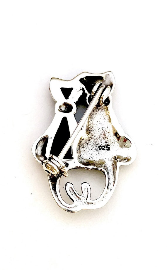 925 Sterling Silver MARCASITE Stones Black and White Two Cats Kittens Brooch