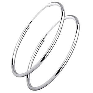 925 Sterling Silver Big to Small Hinged HOOP Earrings 16, 18, 20, 30, 40, 50, 60, 70 and 80 mm Diameter and  2 mm Thick