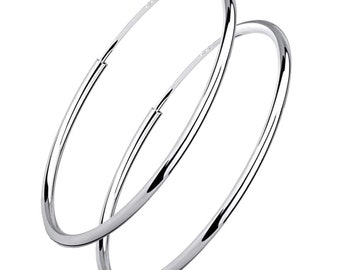 925 Sterling Silver Big to Small Hinged HOOP Earrings 16, 18, 20, 30, 40, 50, 60, 70 and 80 mm Diameter and  2 mm Thick