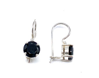 925 Sterling Silver 8 mm Round Black Onyx Stone Teardrop Kidney Wire Earrings