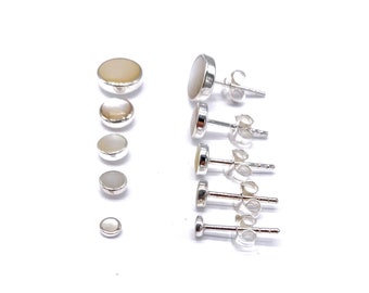 Mother of Pearl Stud Earrings: Sterling Silver Button Ball (3 to 8mm)