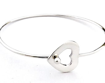 Fashion 925Sterling Solid Silver Jewelry Heart Link Bangles Bracelet K191