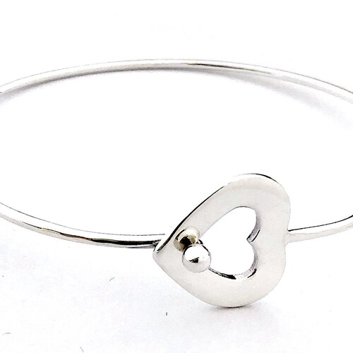Heart Bangle Bracelet Sterling Silver Heart Bracelet Etsy
