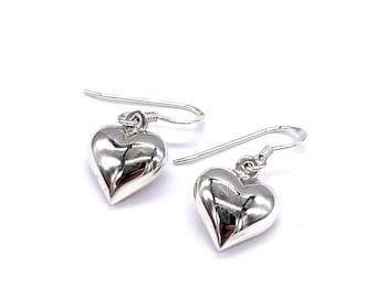 925 Sterling Silver Puffy Heart Drop Dangle Earrings from Small to Big Sizes