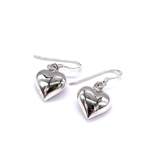 Polished Puffy Triple Drop Heart Earrings 3D Sterling Silver Polished Puffy Triple Drop Heart Earrings 3D Sterling Silver