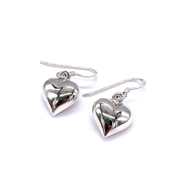 925 Sterling Silver Puffy Heart Drop Dangle Earrings from Small to Big Sizes