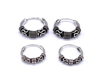 925 Sterling Silver Small Bali Balinese Design Hoop Earrings