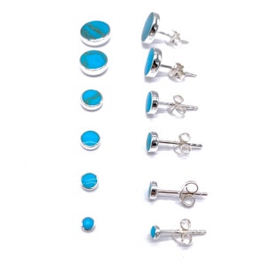 Round Green Blue Turquoise Button Ball Stud Earrings 925 Sterling Silver in Size 3, 4, 5, 6, 8 and 10 mm Diameter