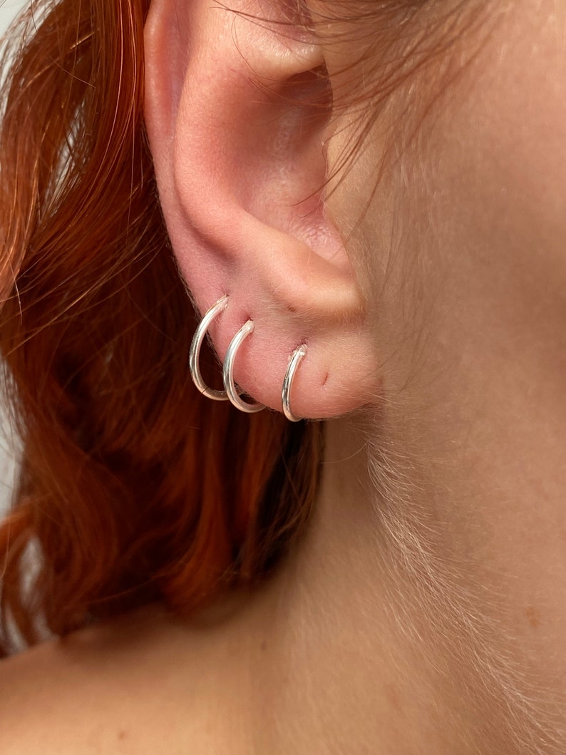 925 Sterling Silver Sleeper Hinged Thin HOOP Earrings 10 mm, 12 mm, 14 mm, 16 mm or 18 mm Diameter and 1.5 mm Thick image 4