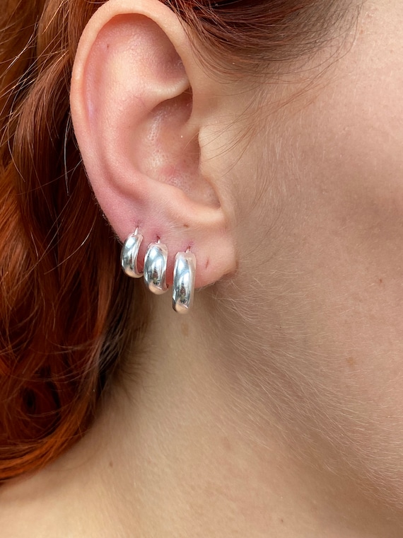 Huggie hoop silver earrings discount