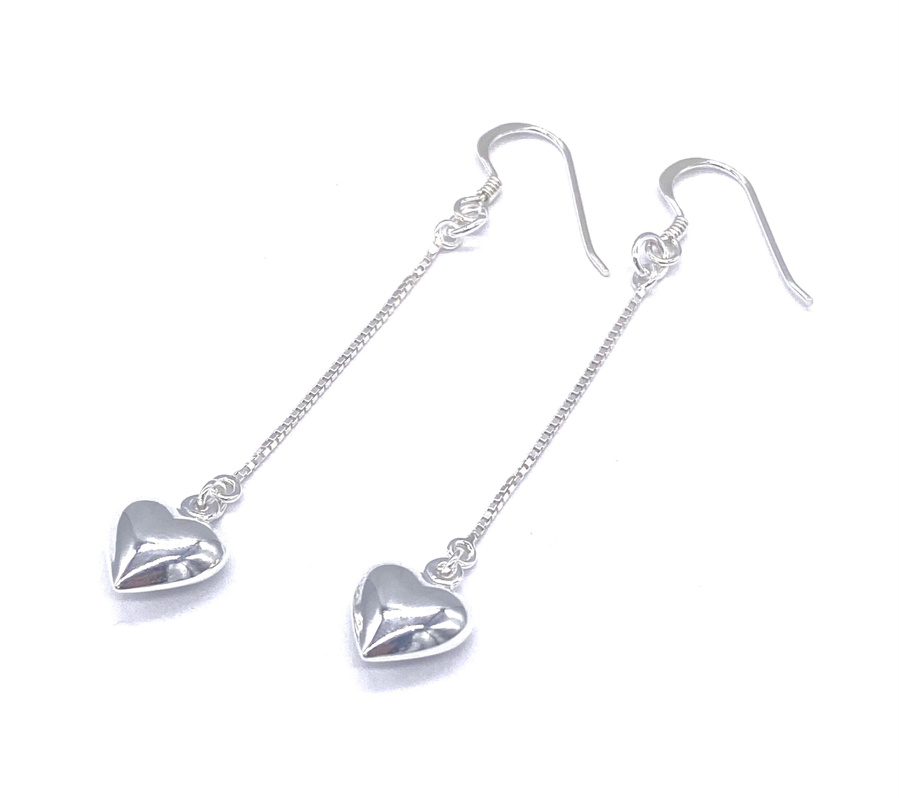925 Sterling Silver 65 Mm Long Chain Drop Dangle Heart