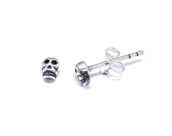 Small Gothic Skeleton Skull Stud Earrings 925 Sterling Silver