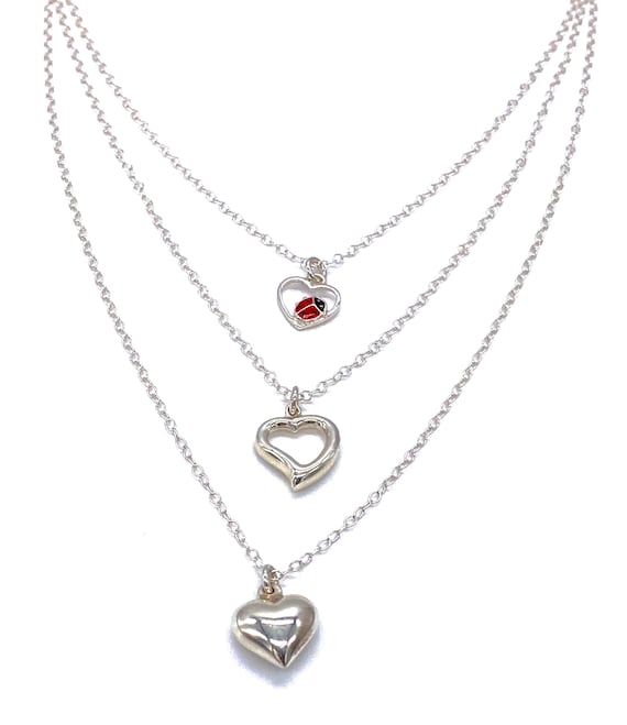 925 Sterling Silver 3 Layered Chain Necklace With Heart