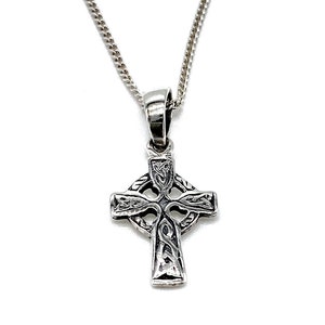 925 Sterling Silver Small Gaelic CELTIC Cross Pendant Charm on Silver Curb Chain