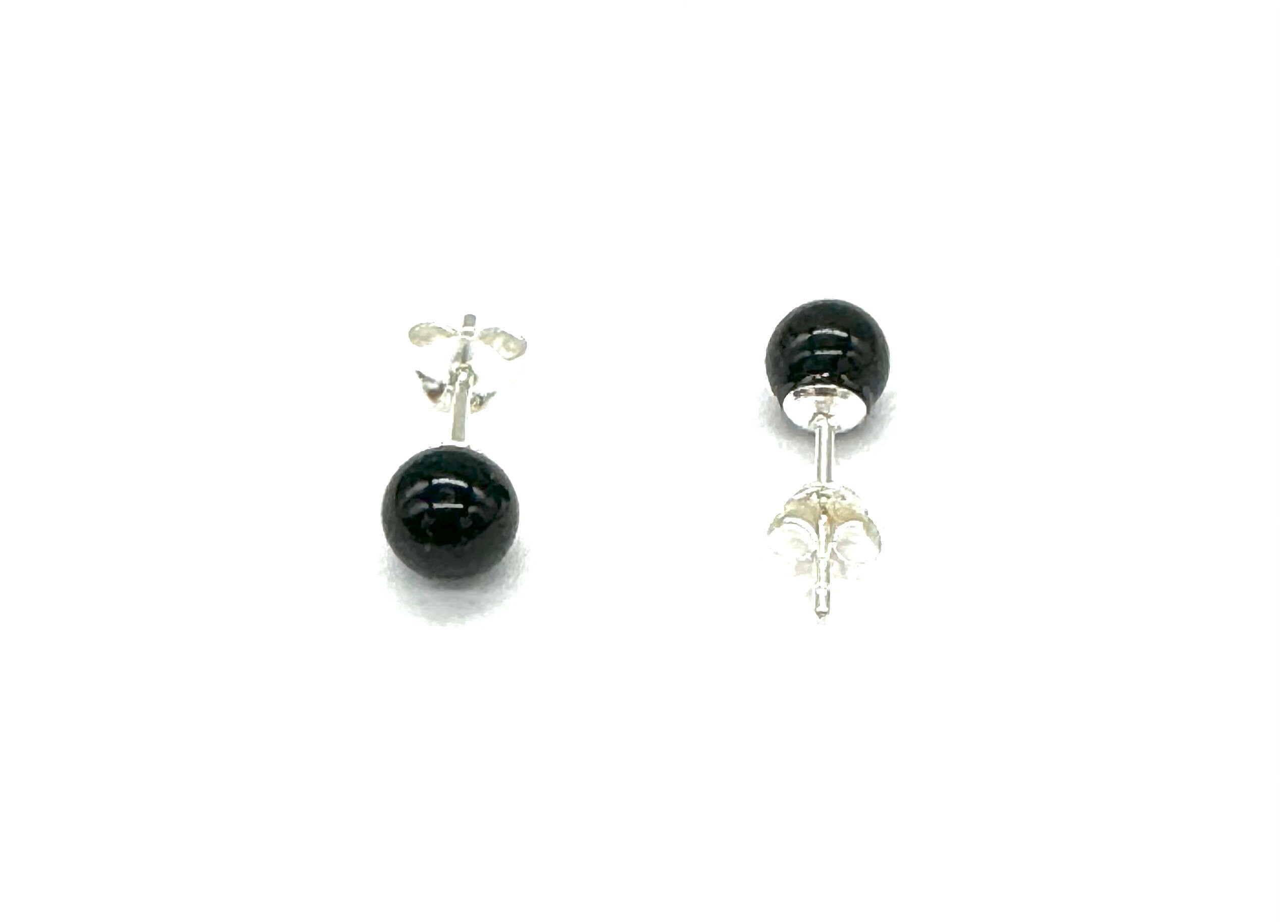 Ohrstecker Schwarz Halbkugel 925 Silber - Edelsteinschmuck