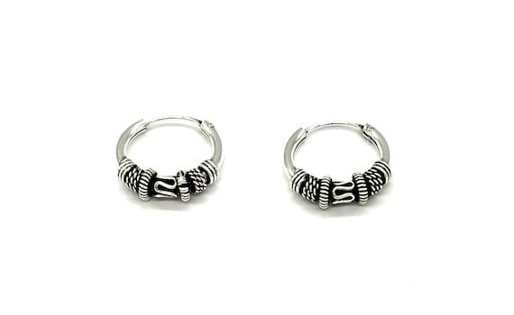 925 Sterling Silver Thick Chunky Bali Balinese Hoop Earrings 16 mm Diameter - Main Image