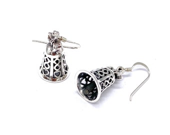 925 boucles d’oreilles pendantes Sterling Silver Bell, Real Bell Sound