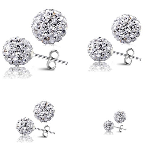 Sterling Silver Shamballa Ball Stud Earrings with Genuine PRECIOSA Crystals 