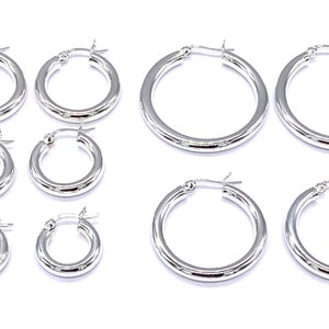 925 Sterling Silver Chunky Hoop Earrings 4 mm Thick, 18, 20, 25, 30 and 35 mm Diameter image 6