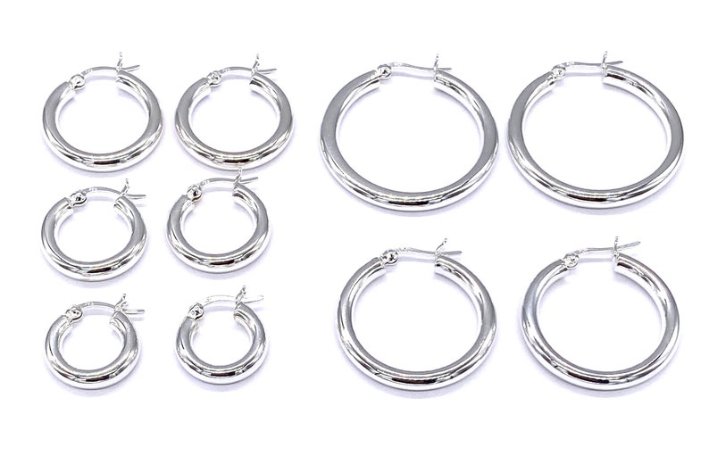 925 Sterling Silver Chunky Hoop Earrings 4 mm Thick, 18, 20, 25, 30 and 35 mm Diameter image 6