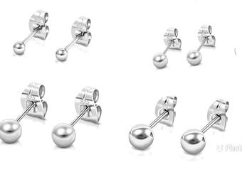 Boucles d'oreilles en argent sterling 925 petites à grandes boules polies de taille 2, 3, 4 et 5 mm de diamètre