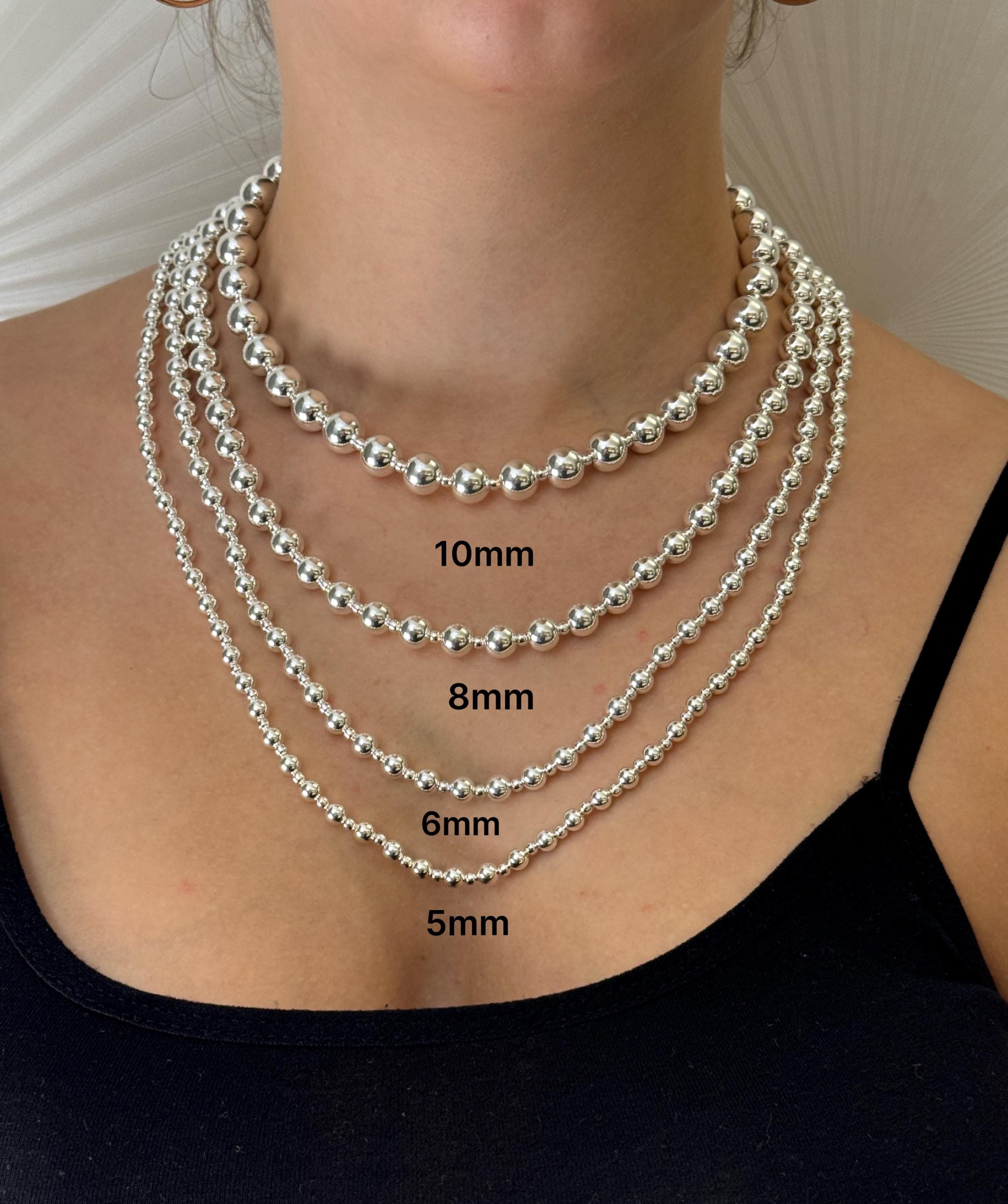 Sterling Silver Chunky Ball Bead Chain Necklace: 5 to 10mm 