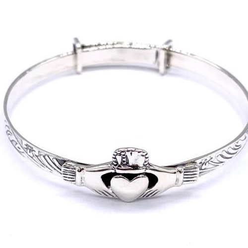 Silver Bangle Claddagh Bangle Solid Silver Adjustable Sterling Silver Ladies