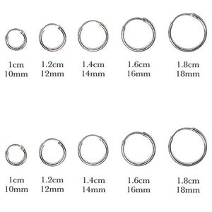 925 Sterling Silver Sleeper  Hinged Thin HOOP Earrings 10 mm, 12 mm, 14 mm, 16 mm or 18 mm Diameter and 1.5 mm Thick