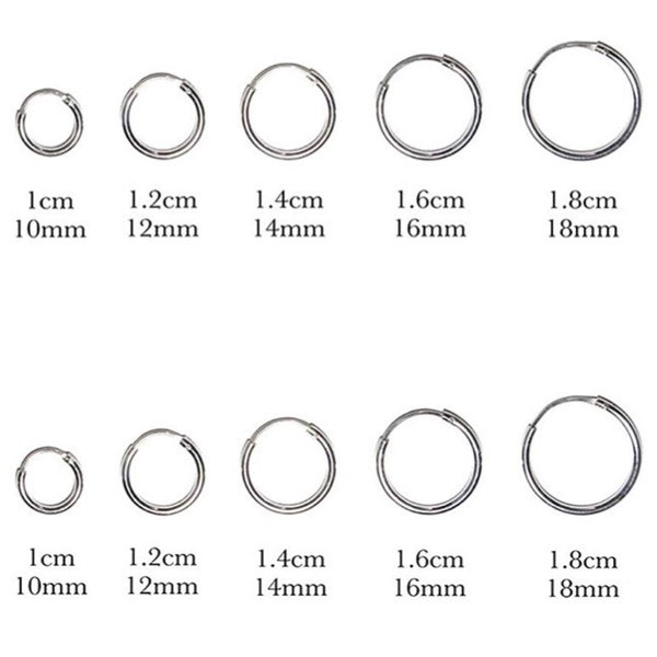 925 Sterling Silver Sleeper  Hinged Thin HOOP Earrings 10 mm, 12 mm, 14 mm, 16 mm or 18 mm Diameter and 1.5 mm Thick