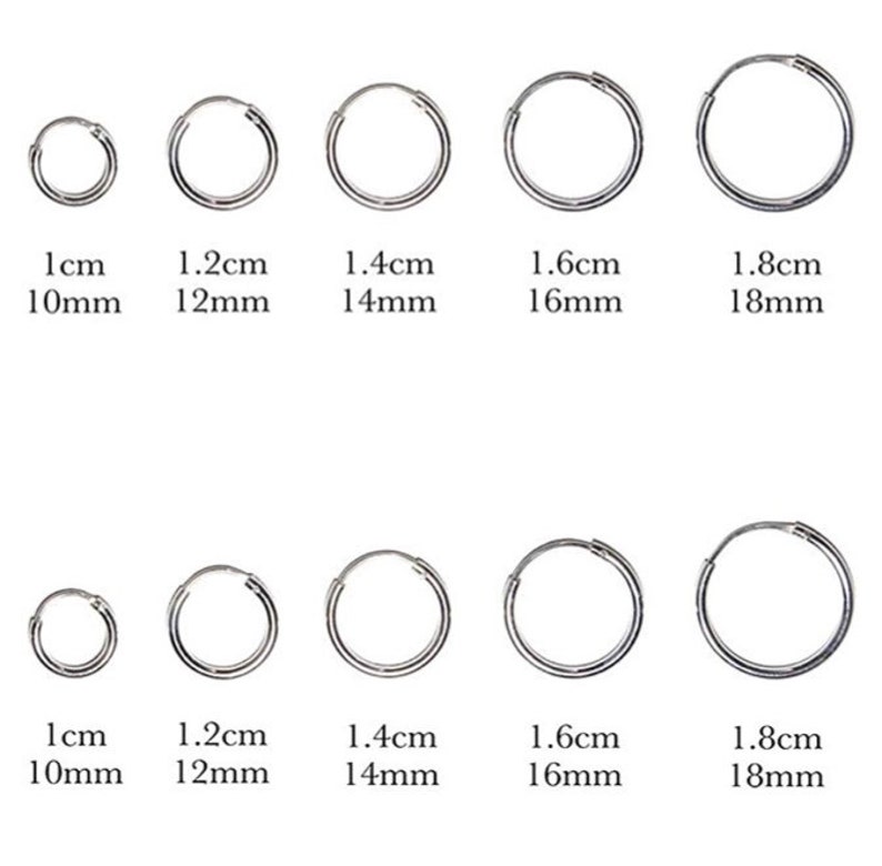 925 Sterling Silver Sleeper  Hinged Thin HOOP Earrings 10 mm, 12 mm, 14 mm, 16 mm or 18 mm Diameter and 1.5 mm Thickness 